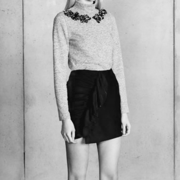 PatBO Dresses & Skirts - Patbo Blue Velvet Ruffle Mini Skirt 2